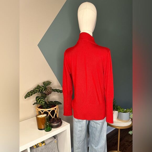 Calvin Klein Red Mock Neck Full Zip Ribbed Sweater Size Medium, Chic & Versatile - Picture 4 of 11